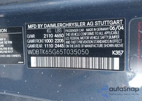 2005 Mercedes-Benz Clk 320 из США, поврежденный, VIN WDBTK65G65T035050